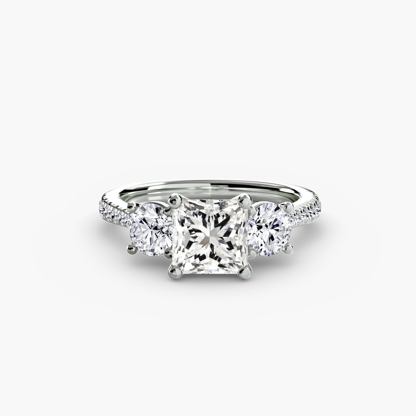 three-stone with pavé band