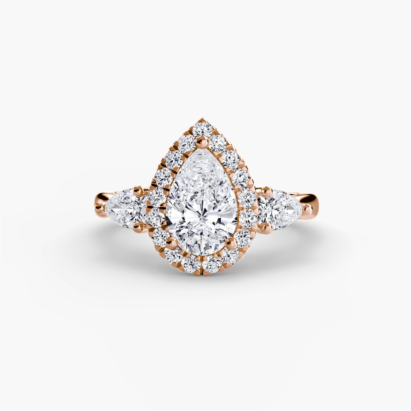 three-stone ring with halo
