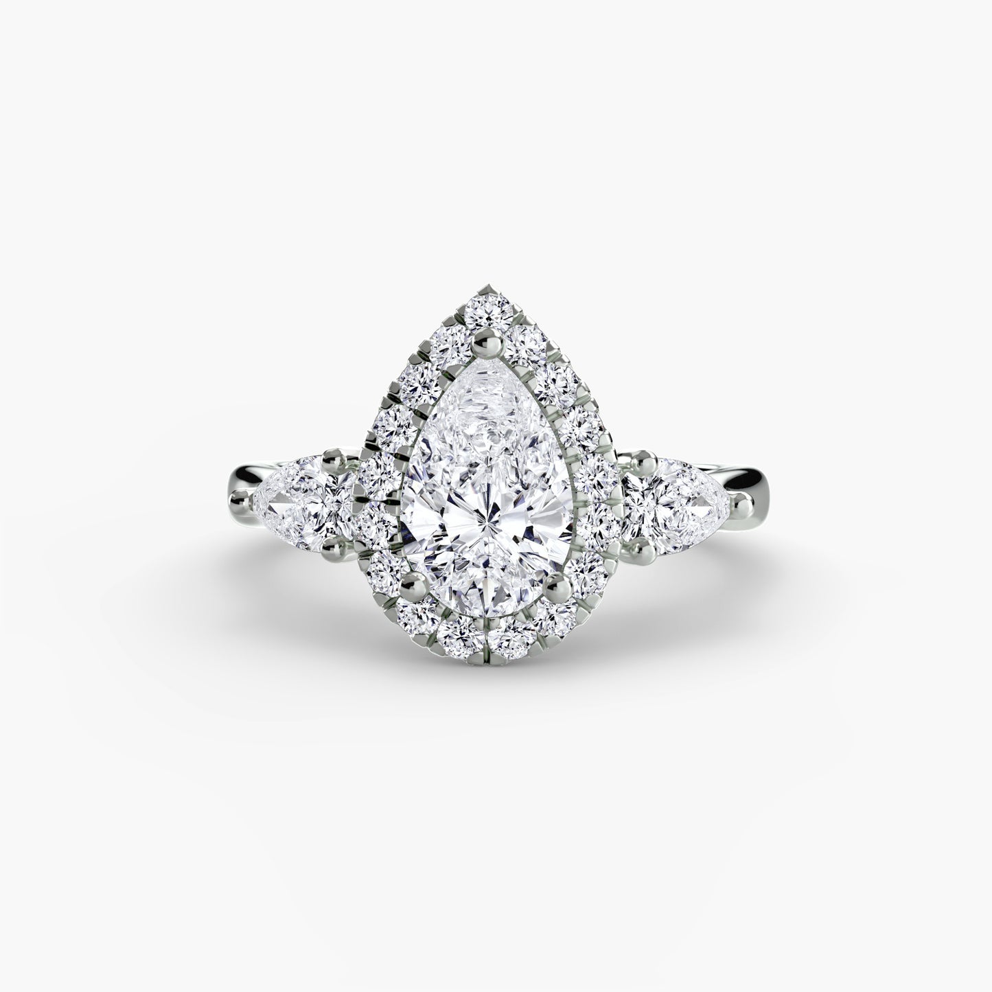 three-stone ring with halo