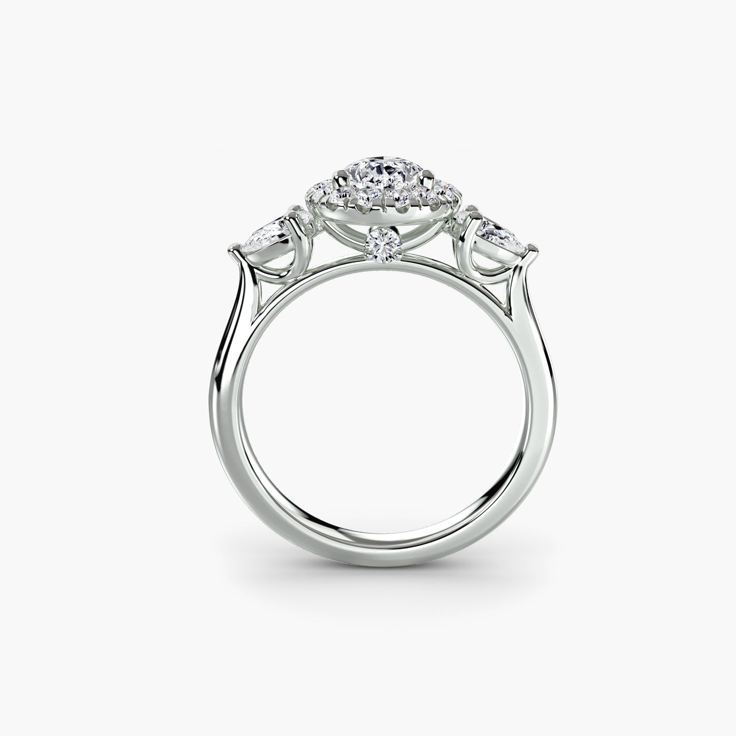 three-stone ring with halo