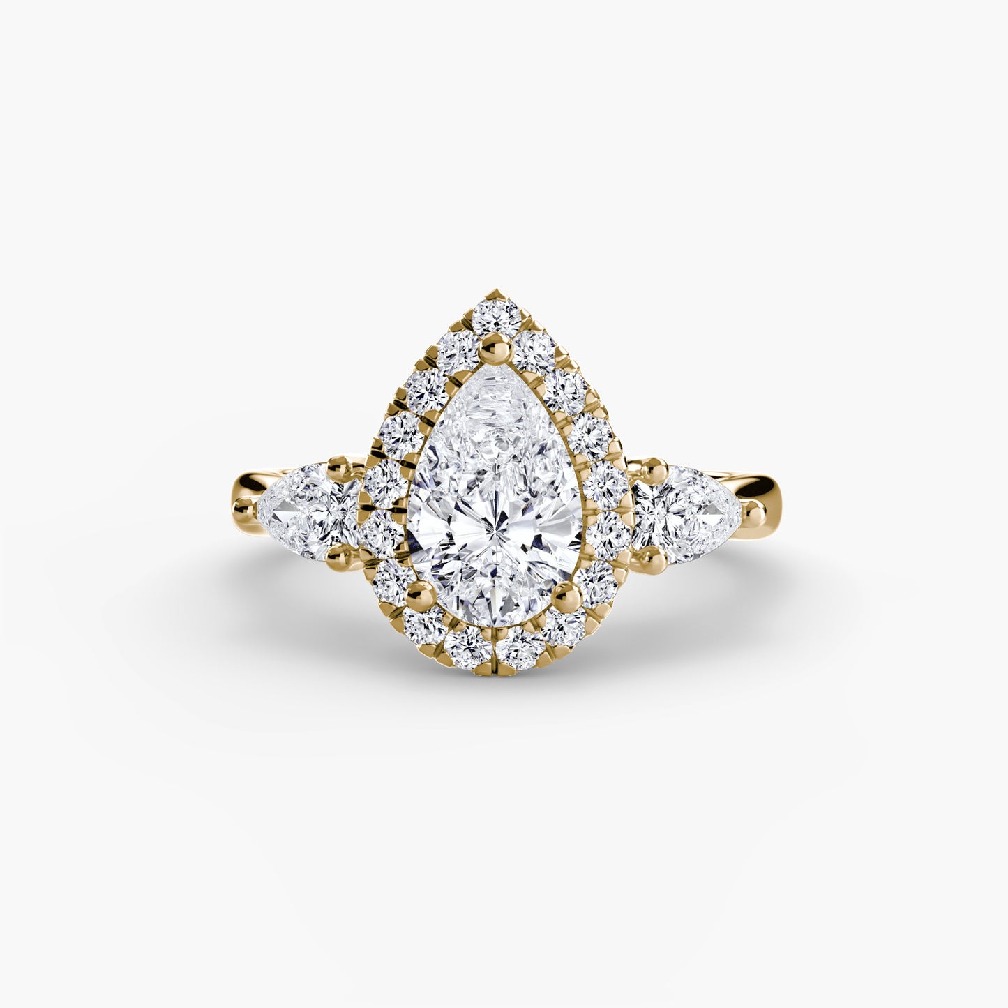 three-stone ring with halo