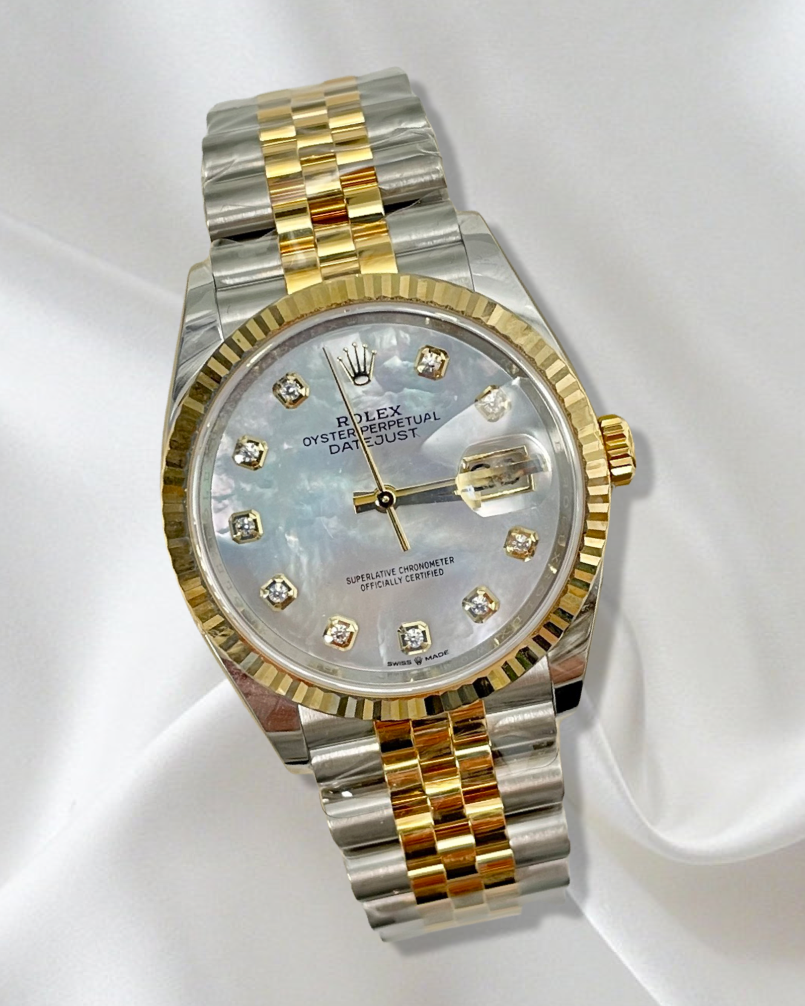 Rolex Date Just 36mm Mother of Pearl Dial with Diamonds Zaid Jewels