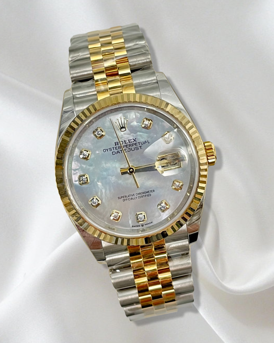 Rolex Date Just 36mm Mother of Pearl Dial with Diamonds